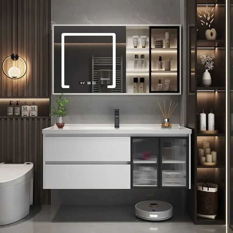 Lavabo Lavabo WC Lavabo Armadietto Lavabo Integrato in Ceramica Mobile da Bagno Combinazione Moderna Luce Lusso Sma