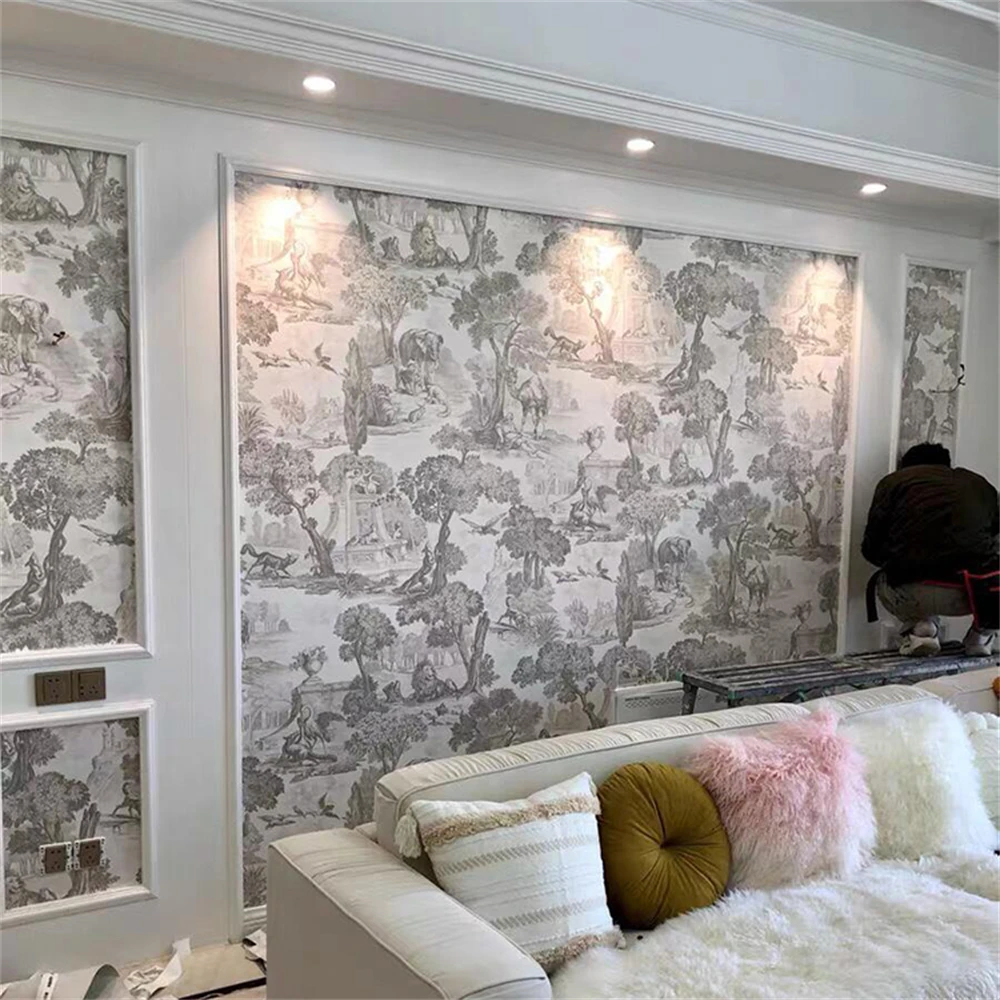 Custom French country mural 3D wall paper luxury Southeast Asian Character Animal Elephant wall covering wallpaper bedroom study