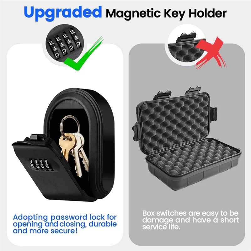 

A51K-Magntic Key Lock Box With 4 Digit Combination Lock Hider Under Car, Magnetic Key Holder For Indoors, Outdoor Travel