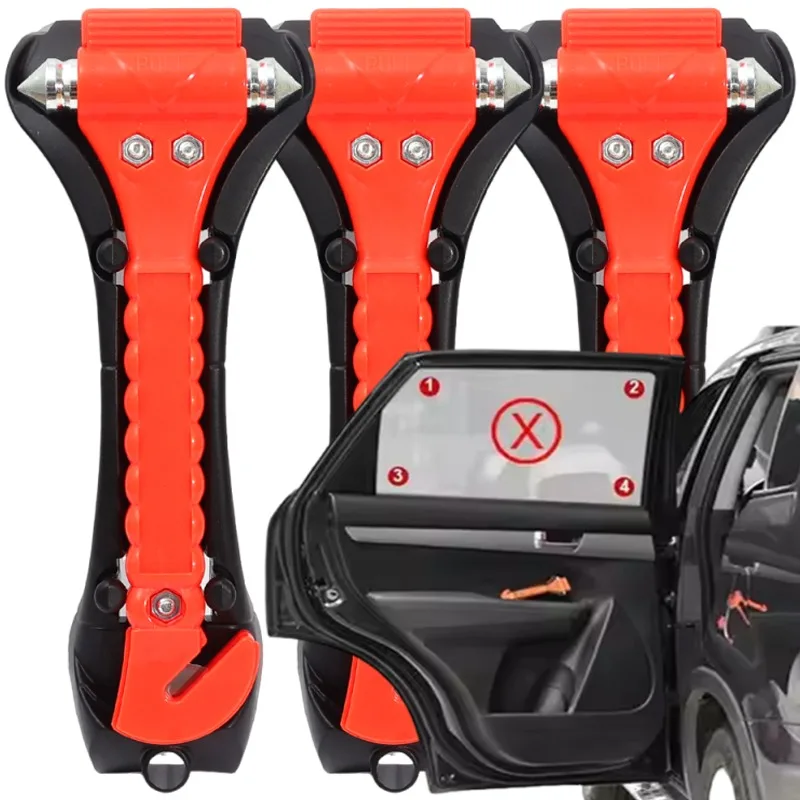 

Молоток для выживания и кемпинга, резак для ремней безопасности автомобиля 2-в-1, аварийный оконный выключатель и дырокол для стекла, аксессуары для спасательных инструментов