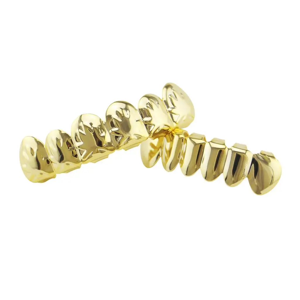 18K Gold Plated Teeth Grills Maple Leaf Hip Hop Mouth Cap Top Bottom Costume Jewelry for Halloween Party
