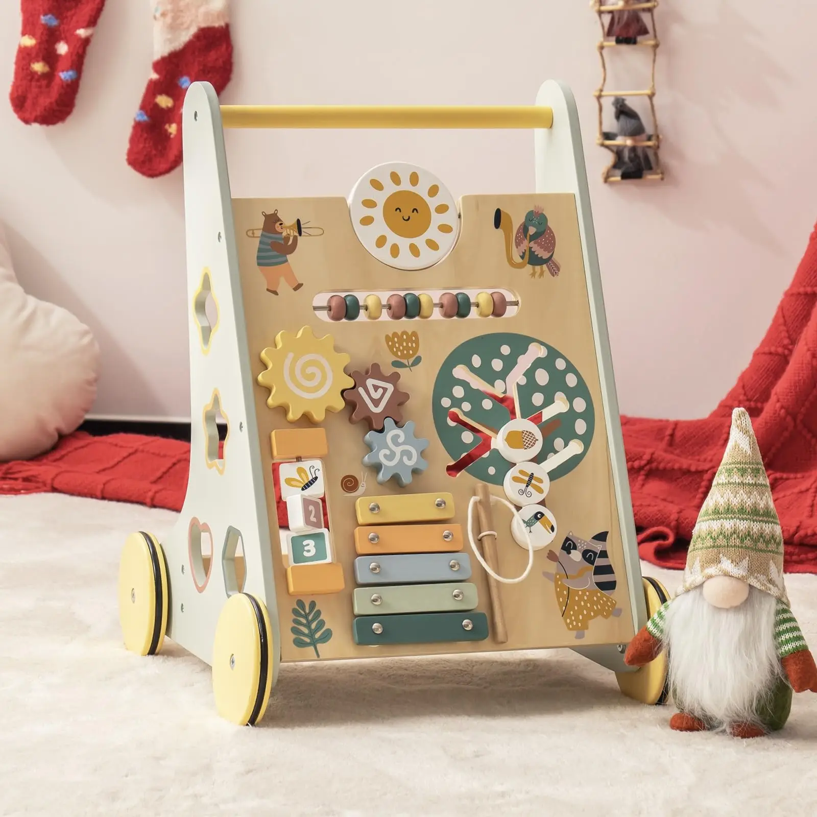 روبوتيم روبود مشاية أطفال خشبية مشاية دفع للأطفال مع مركز نشاط وتخزين لعبة مشاية مونتيسوري للبنين والبنات #5