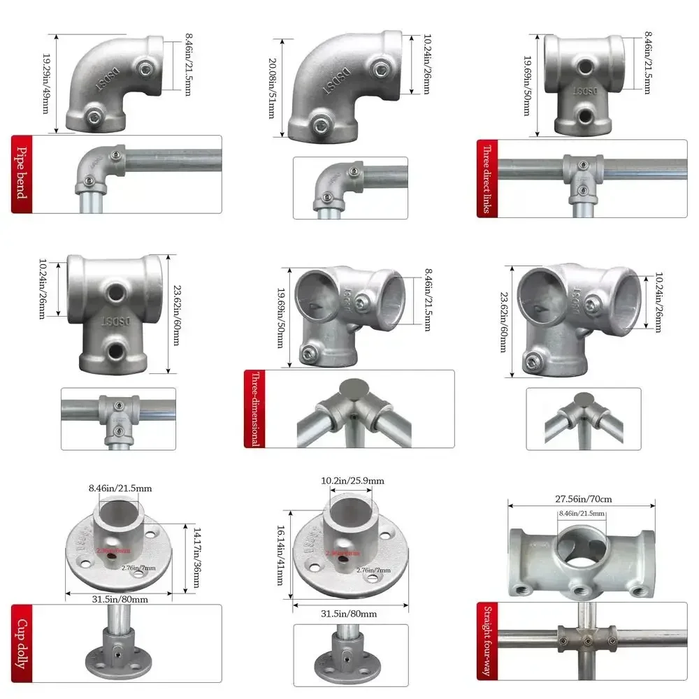 Dn15 Dn20 Dn25 1\2''/3\4" Pipe Fitting Connector Aluminum Alloy Steel Circular Pipe Connector Elbow Corner Frame Fasteners