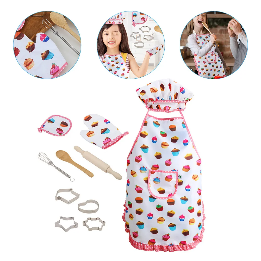 1-Koch-Outfit, Kostüm, Kleinkind-Schürze, Hut, Backen, Spielzeug, Kinder, Geschenk, Simulation, Küchenutensilien, sicher für Jungen, Mädchen, Kinder