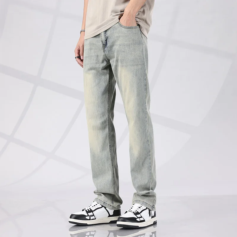 Summer New Men's Retro Blue Loose Straight Jeans Stylish Casual Stretch Fabric Denim Pants Korean Street Trend Trousers