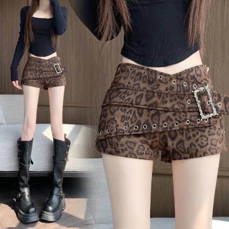 American Spice Girl Design Sense Sexy Leopard Print Pleated Skirt Culottes