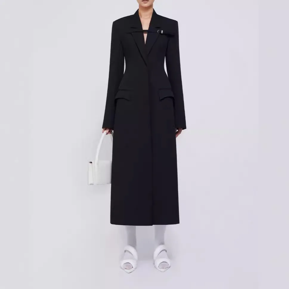 Elegant Wit Damespak 1-delig Lange Blazer Vrouwelijke Maxi-Jas Formeel Kantoor Dames Werkkleding Jasje Enkele Rij Knopen Outfit