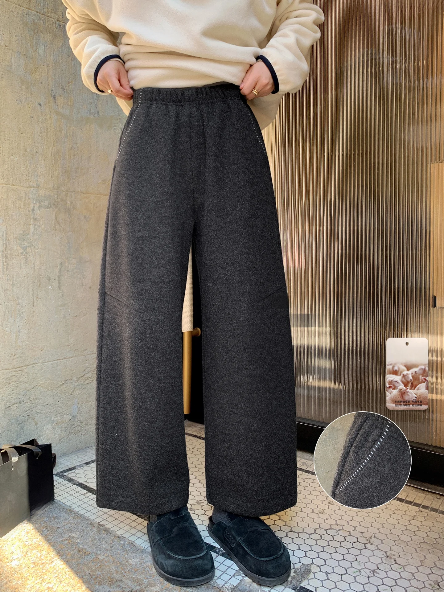 

Liberlin Sisy Women's Casual Pants Fce Lined Loose Fit Color Blo Arch Needle Thi Wide Leg Pants Winter Warm Trousers