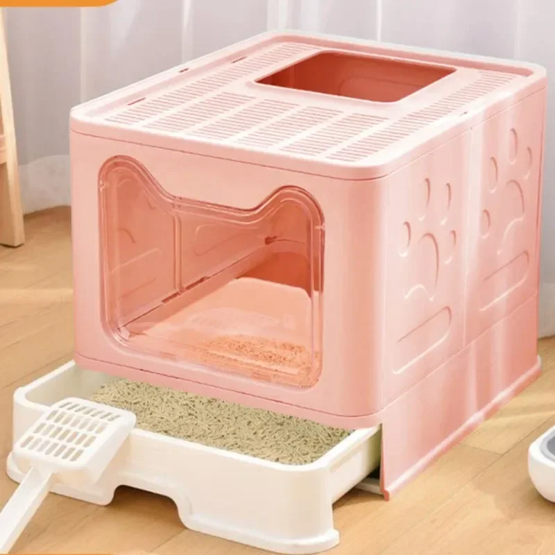 Cat Litter Pan Fully Enclosed Top Entry Splash Proof Large Cat Litter Box Cat Poop Pan Drawer Litter Pan