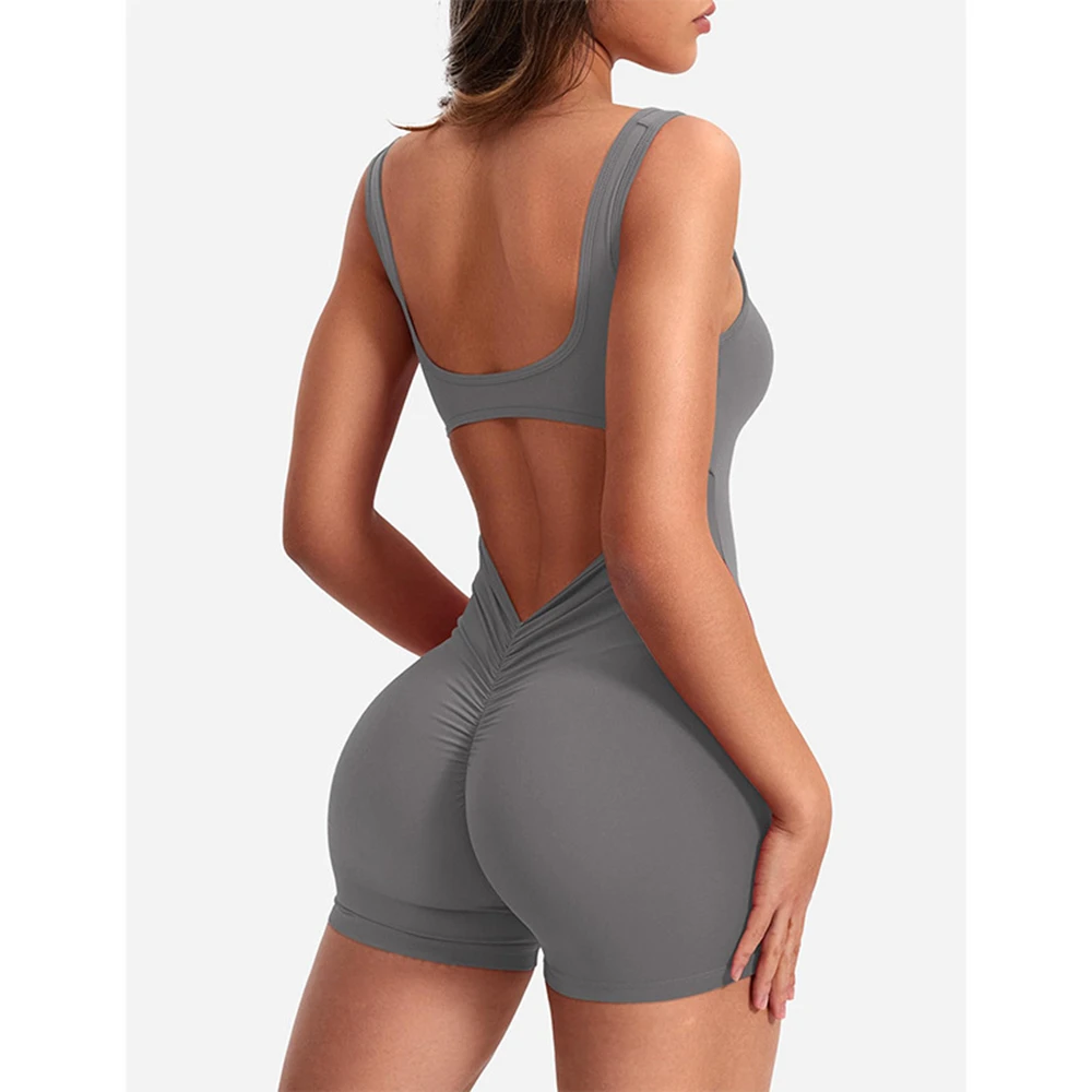 إمرأة مثير عارية الذراعين تانك السروال القصير اليوغا Playsuit Bodycon قطعة واحدة الرسن بعقب رفع ارتداءها تمتد حللا منصات الصدر