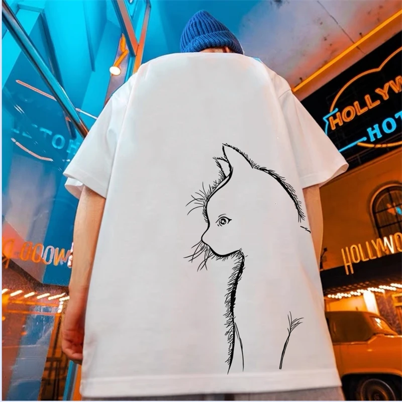 

Hip Hop T-Shirt Men Women Streetwear Japanese Funny Cat Print T Shirt 2025 Harajuku Cotton Casual Short Sleeve Tshirt Tops 5XL