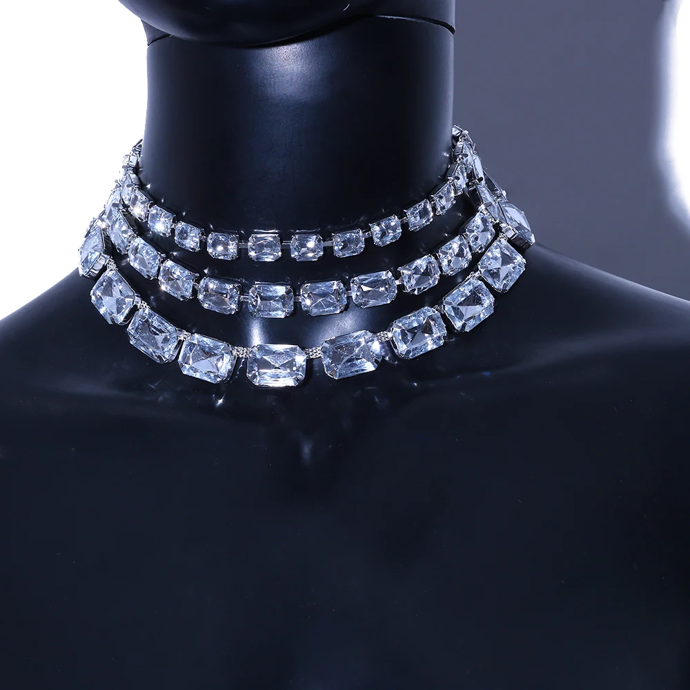 XSBODY Large Rhinestone Necklace Statement Jewelry for Women Christmas Party Gifts Multi Row Crystal Collar Choker Necklace