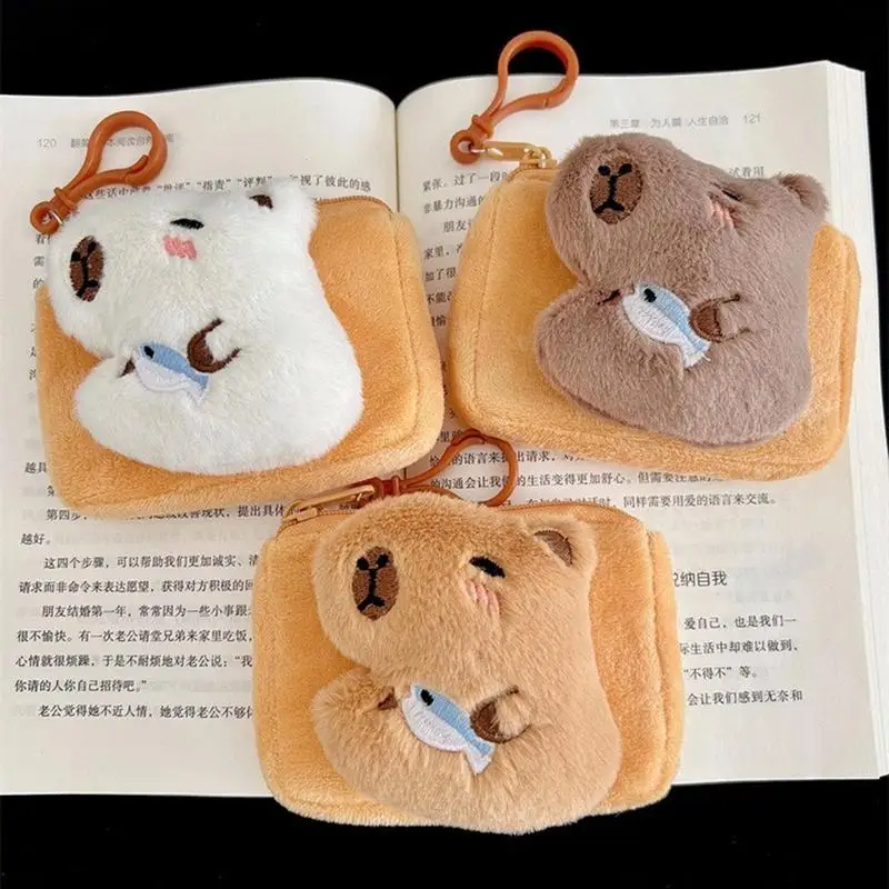 Creative Capybara Anime Plush Coin Purse Stylish Animal Doll Mini Coin Purse Round Cartoon Hand Bags Pendant Key chains