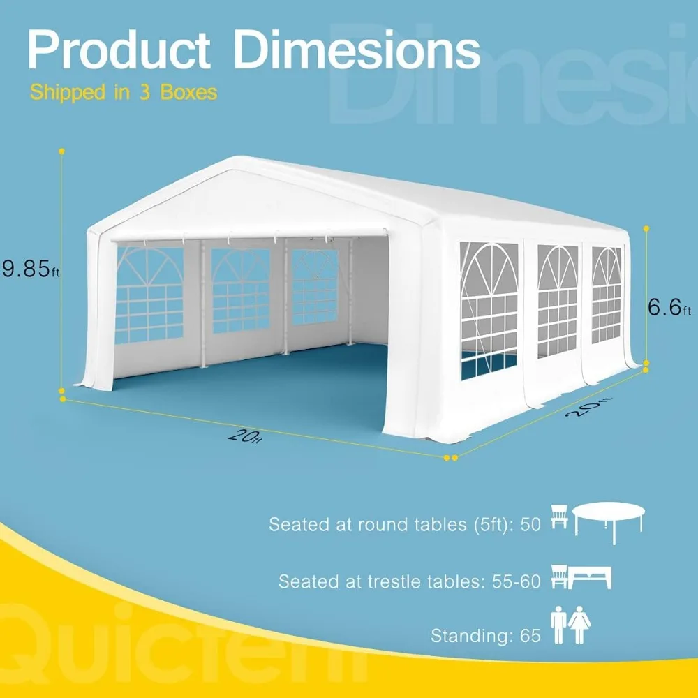 خيمة حفلات مقاس 20 × 20 قدمًا في الهواء الطلق لحفلات الزفاف ومظلة مجلفنة شديدة التحمل مع سقف أبيض كبير