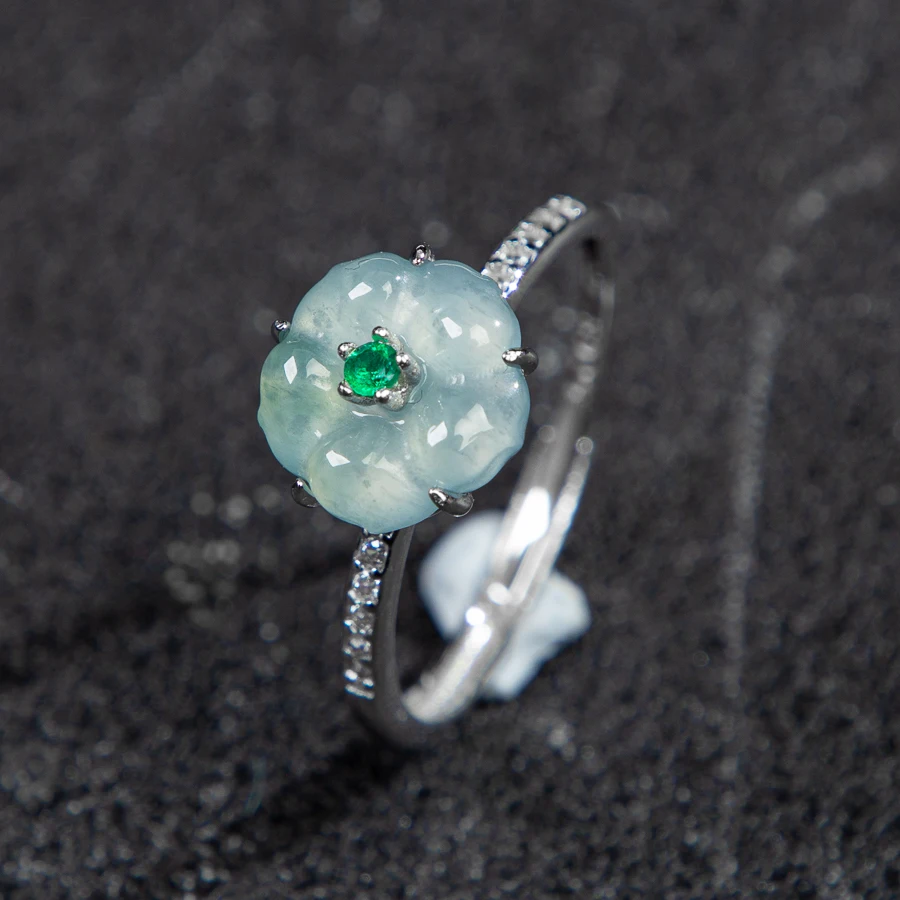 

TIMESWIND оригинальный нефрит A-типа, натуральный светло-голубой персиковый цветок, лепестки S925, женское открытое кольцо, модные украшения с сертификатом