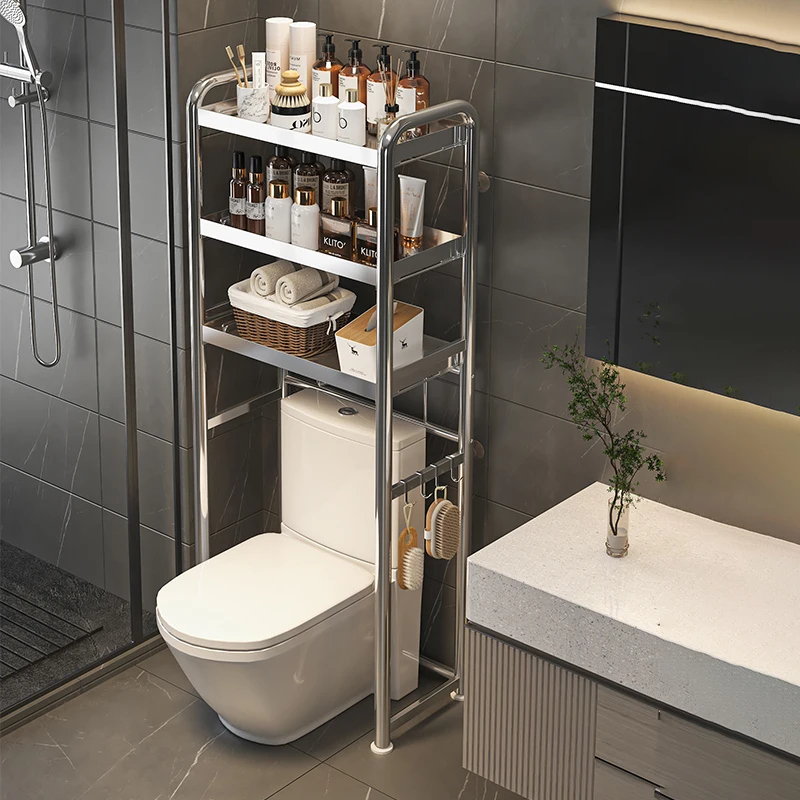 3 Tier 304 Stainless Steel Storage Rack Above Toilet Removable Bathroom Standing Towel Bath Supplies Organize Holder Space Saver