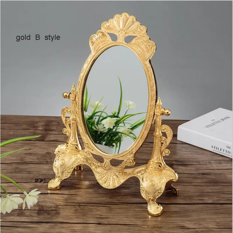 European 360 degree rotating sliver/gold Desktop mirror zinc alloy metal Vintage dresser mirror Wedding home decorative mirror