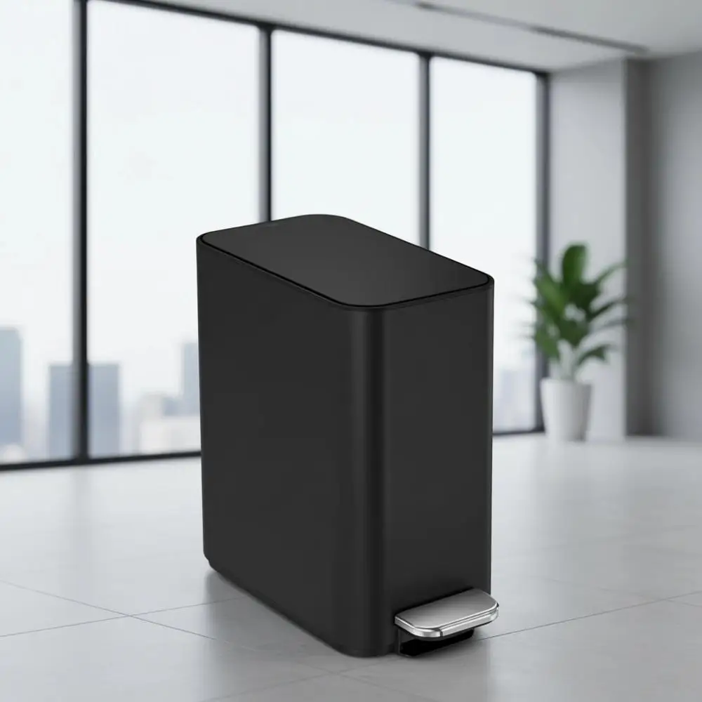 

Matte Black 5L Slim Line Stainless Steel Bathroom Trash Can with Soft Close Lid