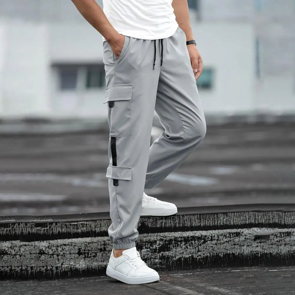 Male Cargo Pants Men's High Street Style Cargo Pants with Multi Pockets Retro Ankle-banded Trousers for Daily Wear Outdoor Work