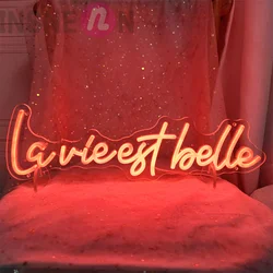 Neon LED Light Sign, Life is Beautiful Sign, Barber Salon, Wall Art Logo, Indoor Neon Light, La vie est bel