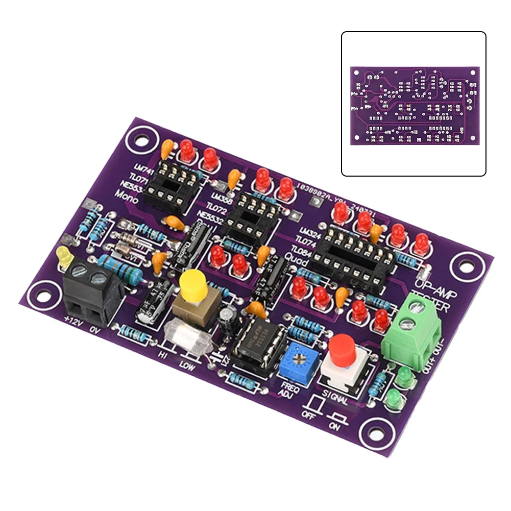 DC 12V T2 Op Amp Tester Board With LED Indicators For Testing Single Dual And Quad Operational Chips Instrument Part Accessories