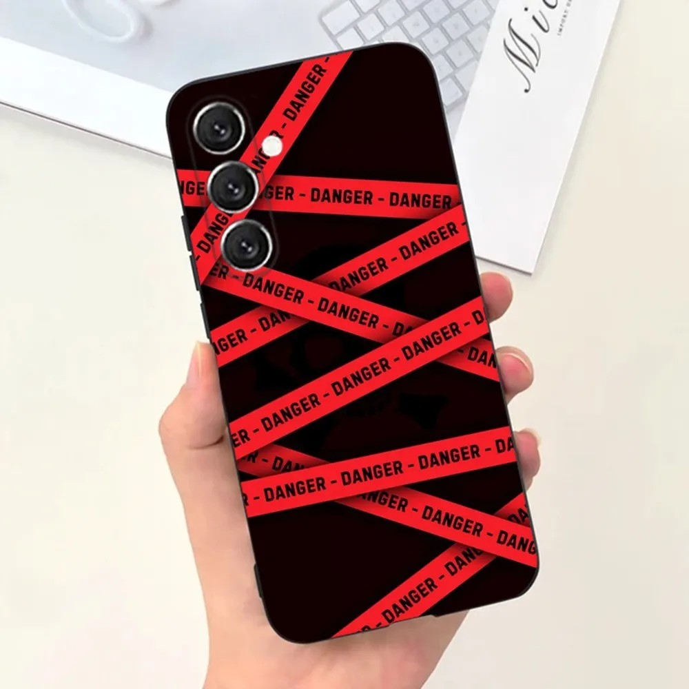 Warning Danger Line Phone Case For Samsung S 25,24,21,22,23,30,20,Ultra,Plus,Fe,Lite,Note,10,9,5G Free shipping Black Soft Shell