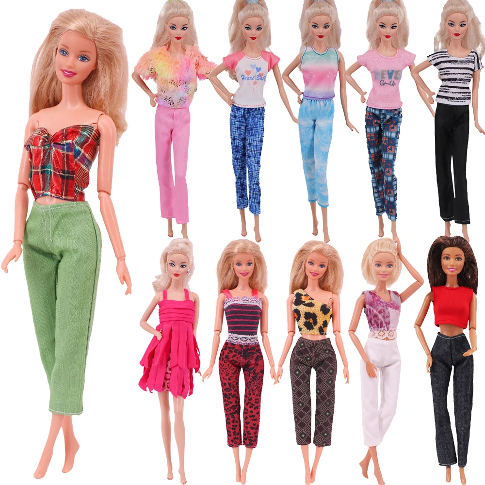 Doll Clothes Fashionable Casual Wear T-shirt Jeans For barbies Clothes Dress Accessory Leopard Print Top 1/6BJD Blythes Doll Toy