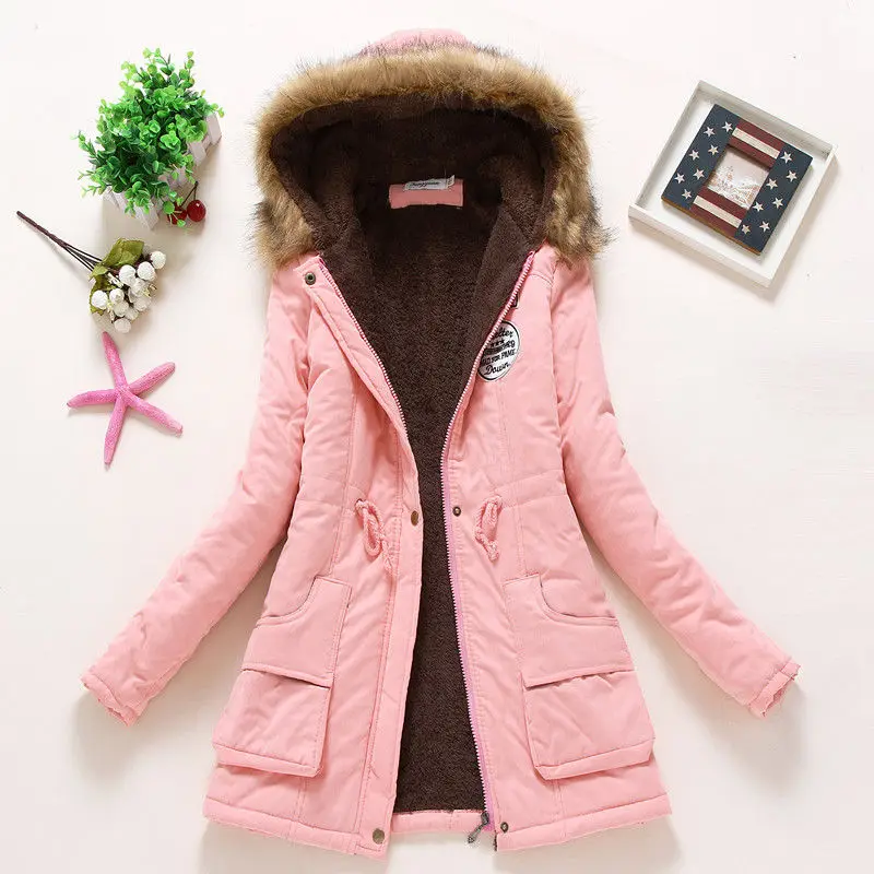 Spring Military Coats Women Elegant Slim Drawstring Parka Clothing Extra Size Cotton Padded Hoody ParkaJacket Snow Outwear