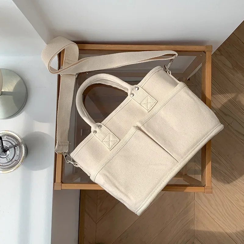 Commuter Large Capacity Tote Hand Bag Shoulder Crossbody Bolsos Mujer Canvas Bags Wide Strap Bolsa 2024 New Square Bolsas