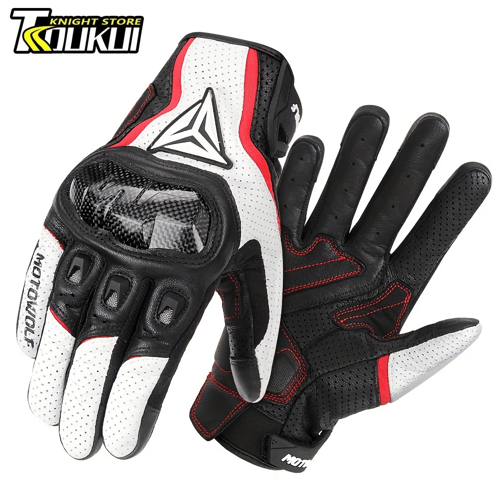 

Motorcycle Gloves Breathable Real Leather Touchscreen Seasons Men Moto Gloves Windproof Warm Riding Motorbike Motocross Gloves