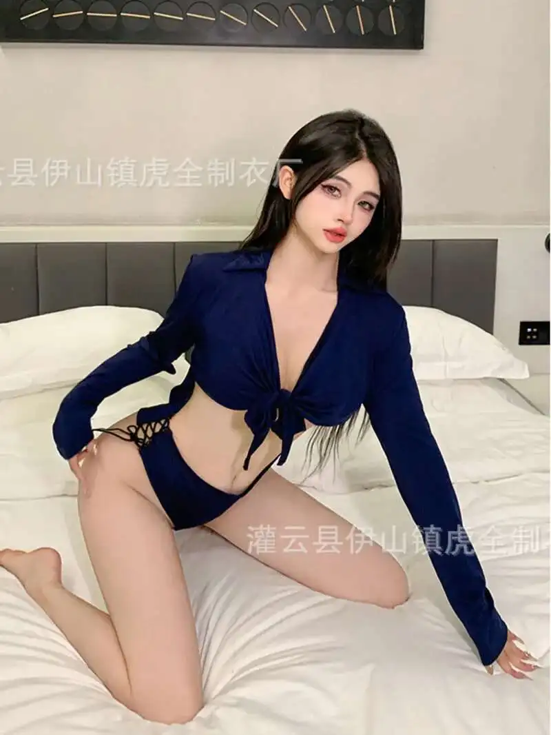 

Style Long Shirt Sleeved Jumpsuit With Adjustable Crotch Uniform Sexy Lingerie Sexy Exposed Buttocks And Chest Set Charming 9MCQ