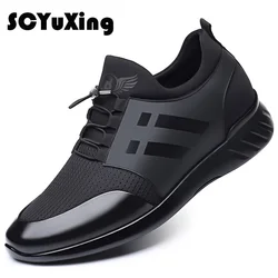 2024 Men's Shoes Quality Lycra+ Cow Leather Shoes Brand 5CM Increasing British Shoes New Summer Black Man Casual Height Shoes