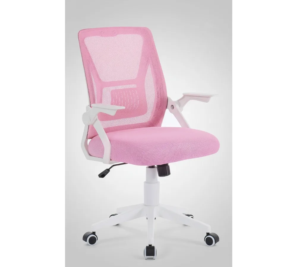 

Поворотное эргономичное офисное кресло со средней спинкой и регулируемыми подлокотниками, сетчатая поясничная поддержка для компьютерной работы, розовое
