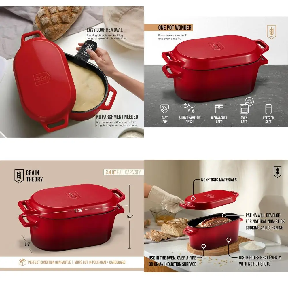 

Enameled Cast Iron Dutch Oven for Sourdough Bread Baking, 3.4 Qt, Cherry Ombre, Dual Handle, Dishwasher Safe