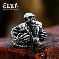 BEIER 2023 New Design Skull Locomotive Motor Ring Cool Motorcycle Ring Punk Hip Hop Jewelry For Men Gift Dropshipping