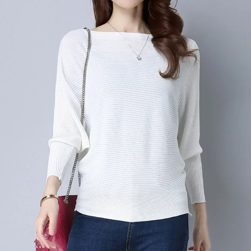 Spring Loose Knitted Pullovers Sweater Tops Women Fashion O-Neck Long Sleeve Ladies Knitted Pullover Jumper Bat wing Casual Top