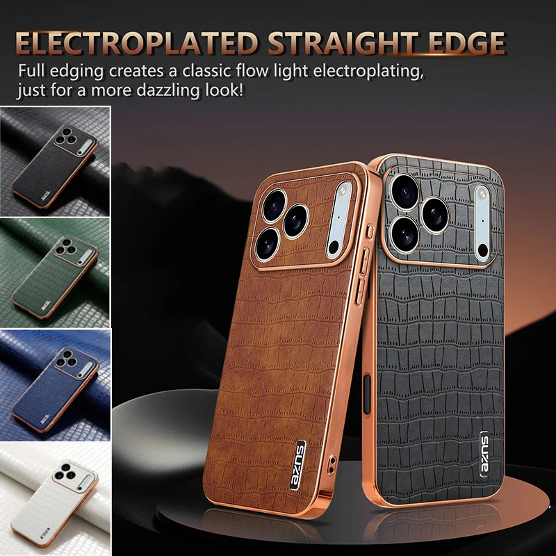 Krokodilmuster Galvanik Design PU-Leder Handyhülle für iPhone 17 Air 17 Pro Max 16 15 14 13 12 11 Pro Max Rückseite