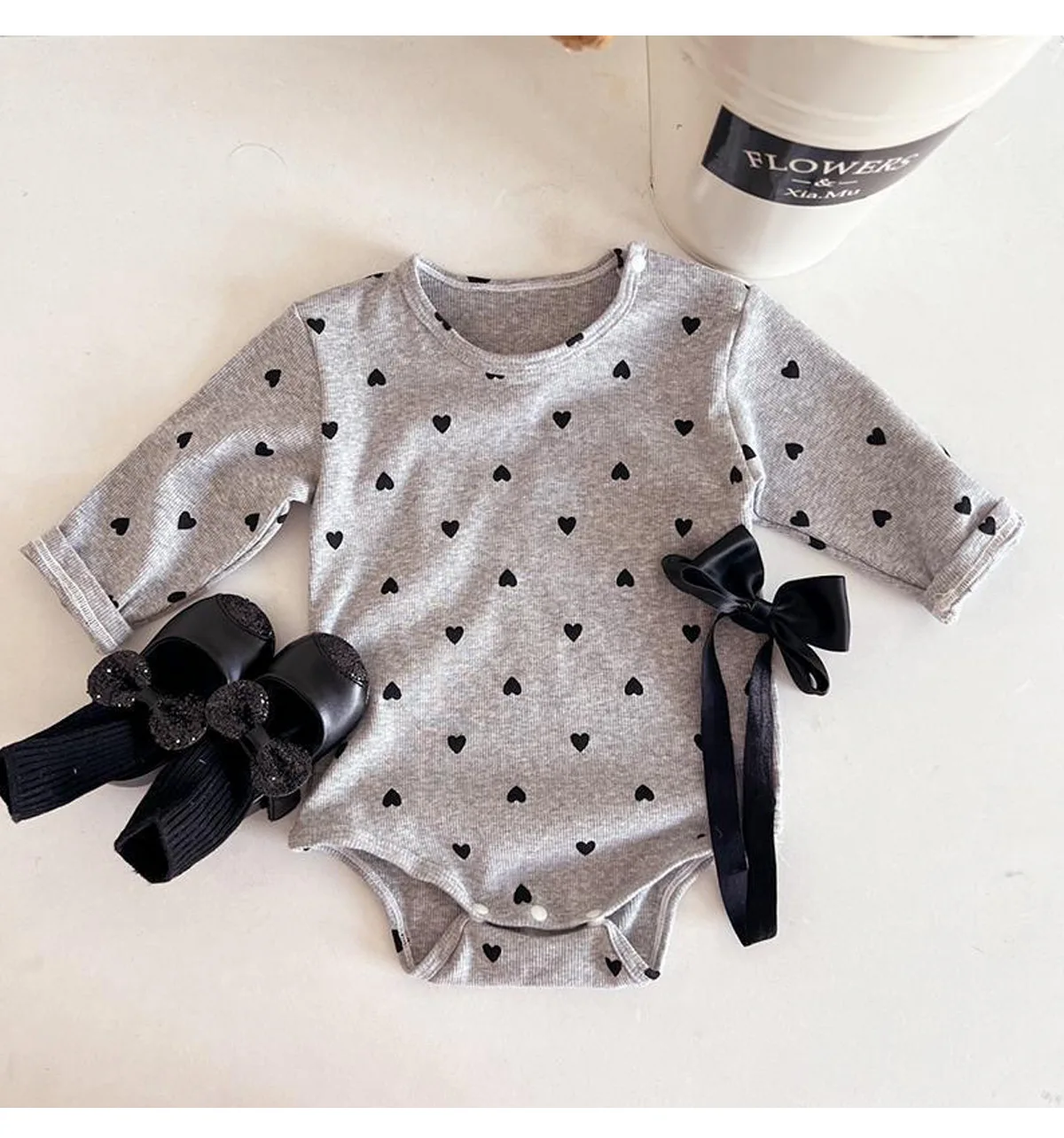 ZOETOPKID Baby-Strampler, Frühling und Herbst, langärmelig, dreieckiger Overall, gepunktet, mit Herz-Aufdruck, Kleidung für Neugeborene, Säuglings-Bodysuit – Detail 5