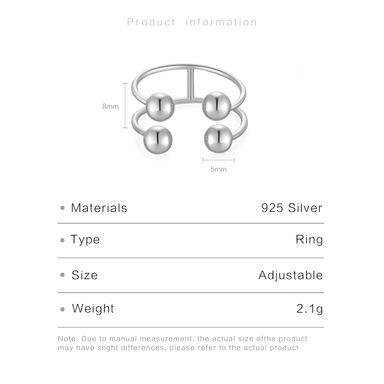 VEWANT Recyclable 925 Sterling Silver Two Ball Hollow Adjustable Ring Resizable Rings Anniversary 2024 Wedding Jewels