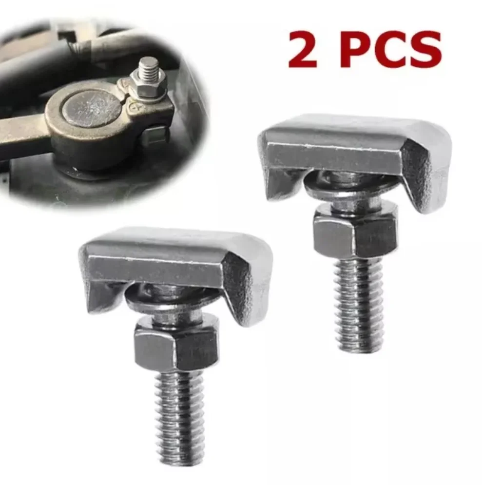 2PCS Battery Cable Terminal Connectors Fastener T Bolts Nuts for Most Car Models Car Battery Screw Fixing Clip