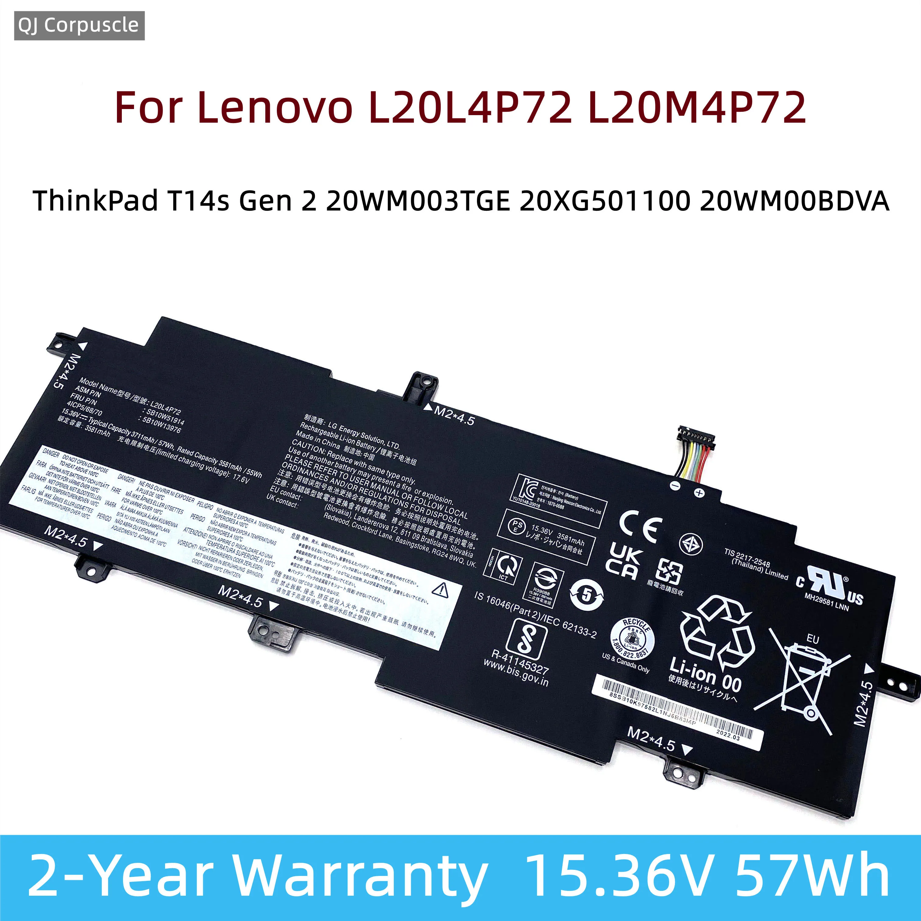 

New Original L20L4P72 L20M4P72 57Wh Laptop Battery For Lenovo ThinkPad T14s Gen 2 L20C4P72 L20D4P72 SB10W51915 51916 5B10X55571