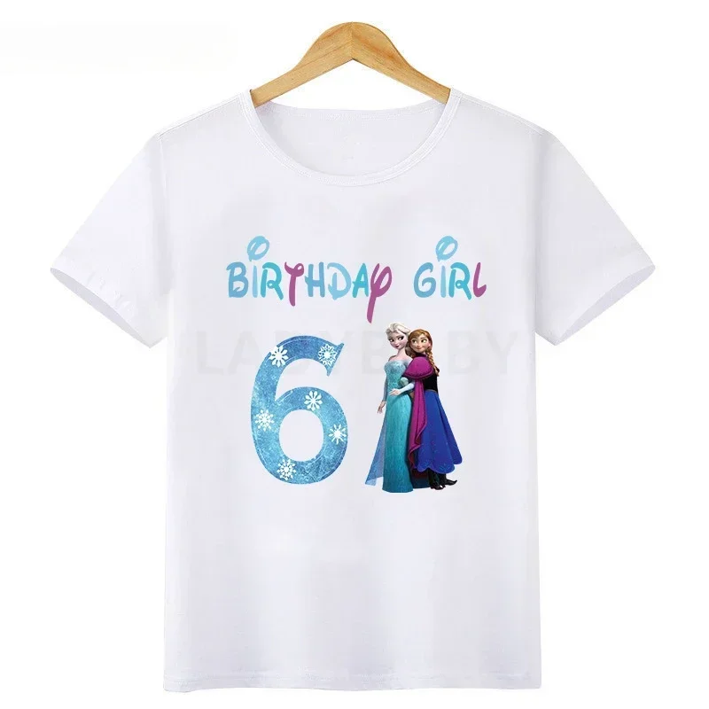 Summer Disney Princess Frozen Elsa Anna Birthday Gift Kids Clothes Cotton Girl T-shirt 1 2 3 4 5 6 7 8 9 Baby Tees Child Tshirt