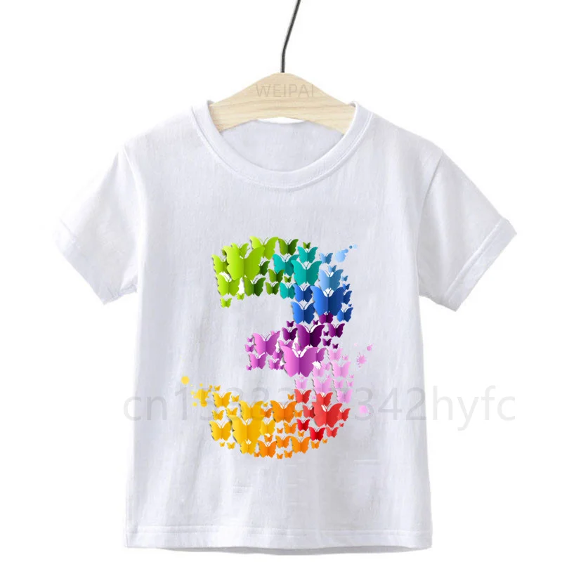 Kid Butterfly Birthday Number 1~10 Print T Shirt Children Birthday Party T-shirts Boy&Girl Funny Gift Tshirt Baby 24M-8T