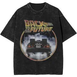 Harajuku Back To The Future Delorean Car Merch Shirts Washed Style Men Women T-Shirt Retro Top Tees Streetwear