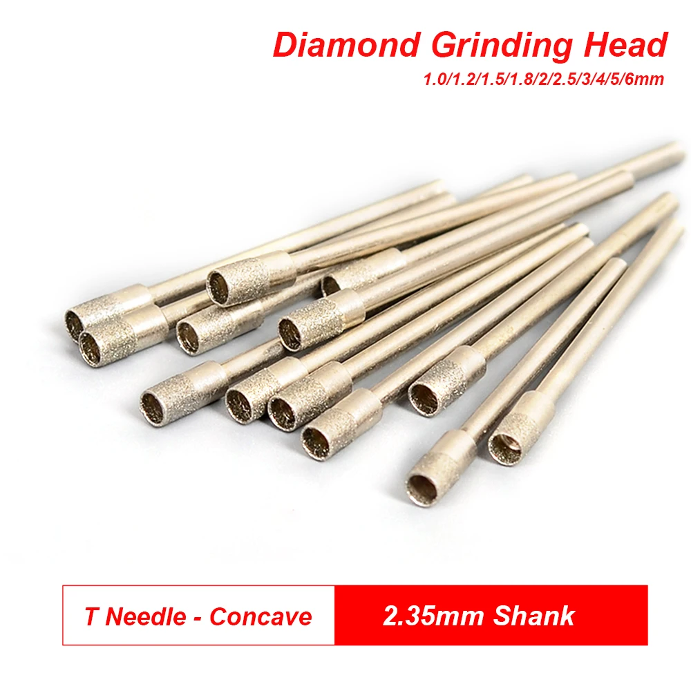 10Pcs 1-6mm Concave Diamond Grinding Head Mounted Point Bits Burr Needle Polishing Abrasive Tools for Stone Jade Peeling Carving