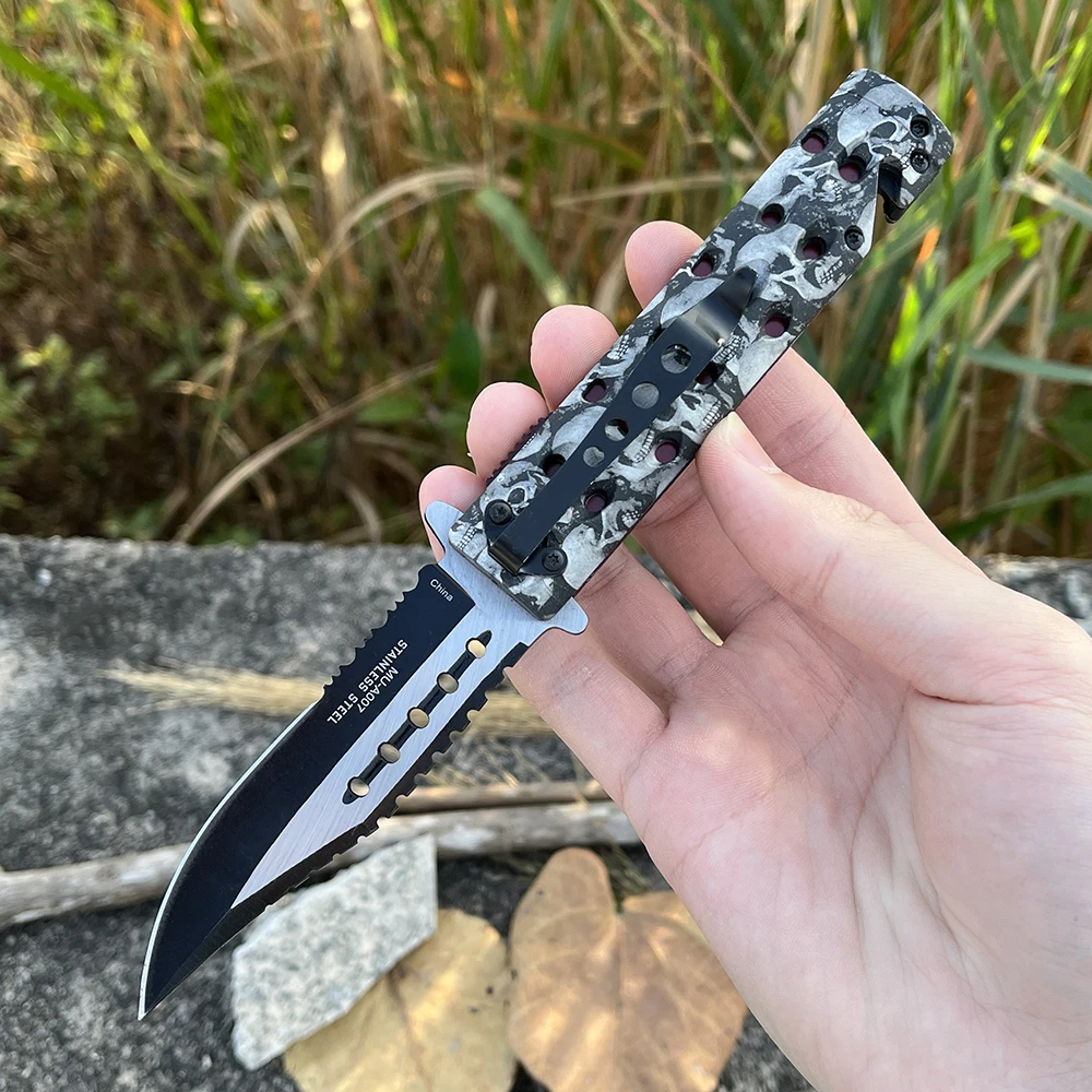 Outdoor Hunting knife Pocket Knife Serrated Blade Folding Knife self-defense tactical knife Hiking Camping  Tool Knife EDC knife