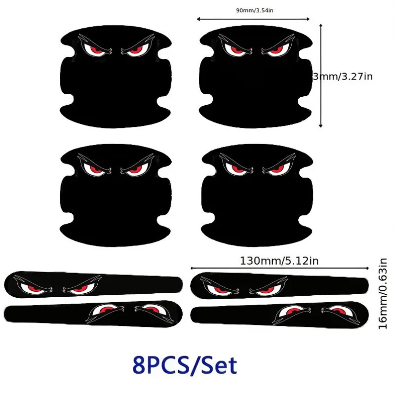 8Pcs/Set Red Devil Eyes Door Handle & Cup Stickers, Anti-Scratch Funny Car Decals