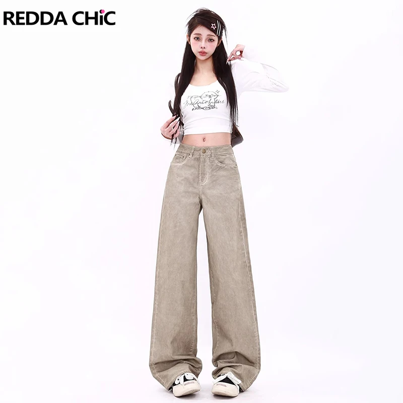 

REDDACHiC Do Old Khaki Baggy Jeans Women 90s Retro Solid High Waist Straight Loose Casual Wide Leg Pants Grunge Y2k Trousers