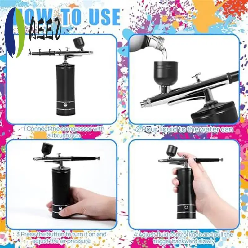 

AEE2-Airbrush Kit With Air Compressor&Gloves-27PSI High Pressure Airbrushwith Hose Wireless Airbrush For Model Painting