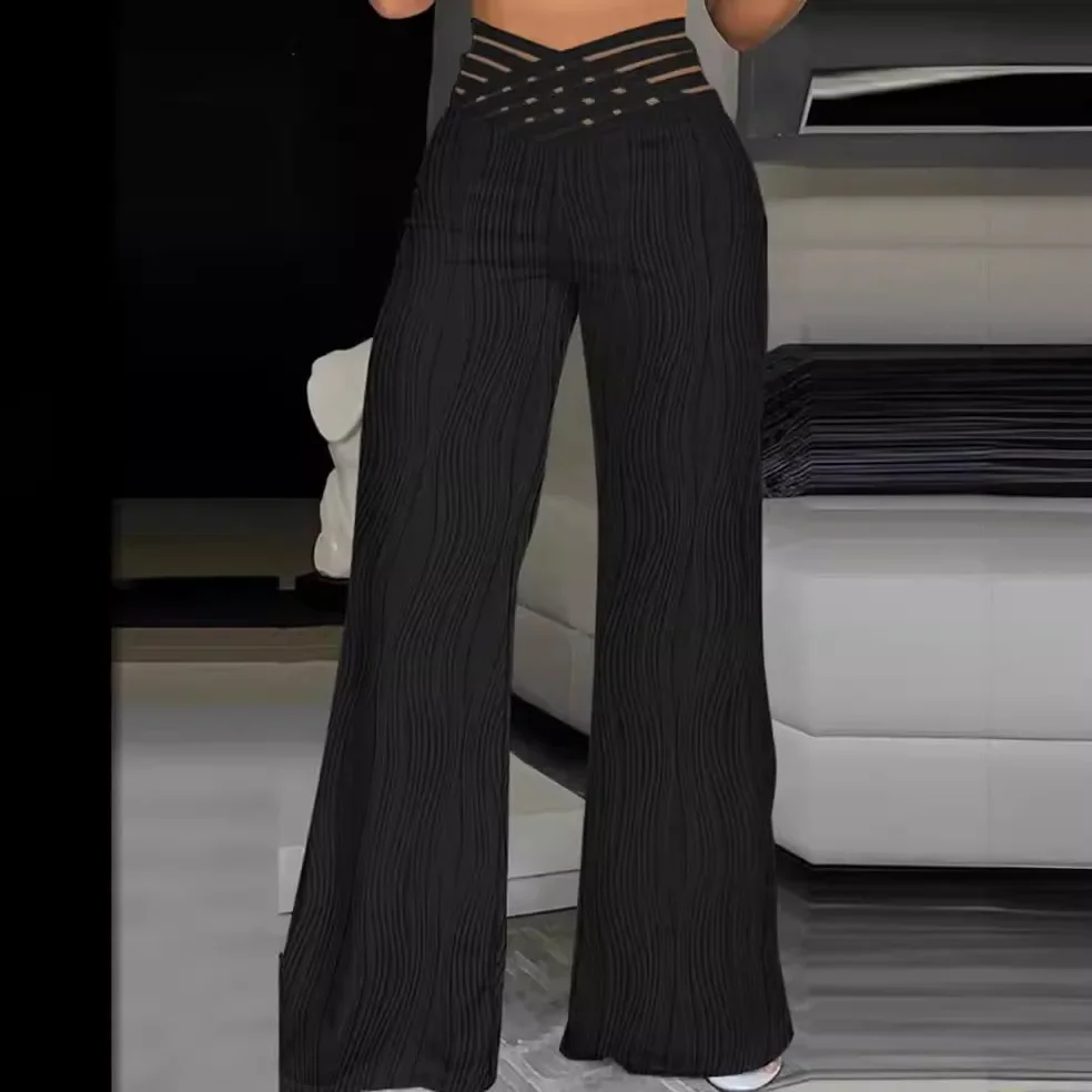 Pantaloni da donna primavera autunno pantaloni tinta unita a vita alta pantaloni a gamba larga moda casual comodi pantaloni vestibilità standard regolare